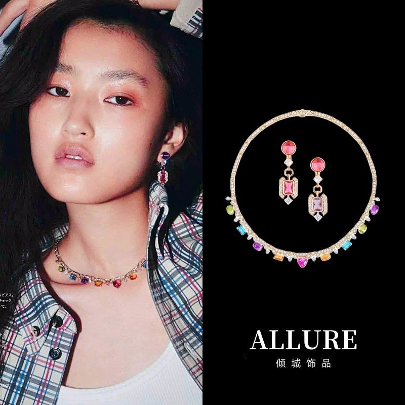 复古时尚Allegra系列彩色珠宝名媛聚会项链锁骨链女小众新年饰品