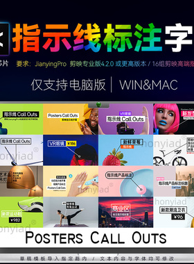 剪映模板16组时尚宣传海报指示线呼出文字标题介绍动画Call Outs