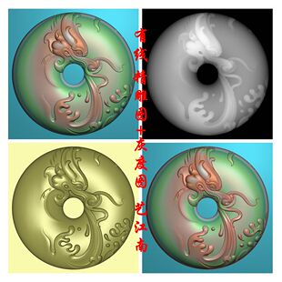 1121龙头吐水平安扣浮雕精雕JDP灰度BMP格式玉雕木雕牙雕图