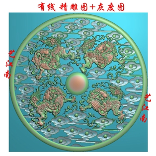 1381四个狮子镂空四世同堂窗花浮雕精雕JDP灰度BMP格式木雕石雕图