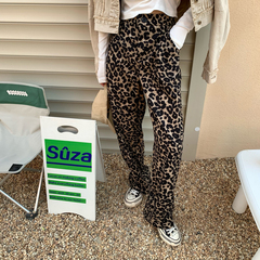 Real shot real price - Korean spring cool girl's pant with thin high waist and leopard print