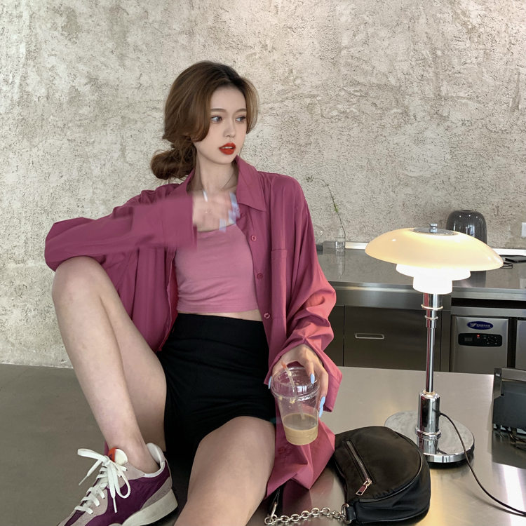 Real price ~ Korean spring clean, simple, loose and versatile solid loose LONG SLEEVE SHIRT 3 colors