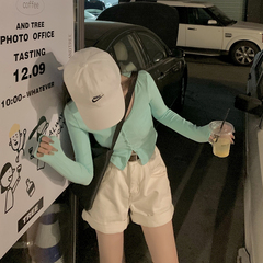 實拍實價~ 韓版百搭修身顯瘦鎖骨長袖短款坑條紋打底T 4色