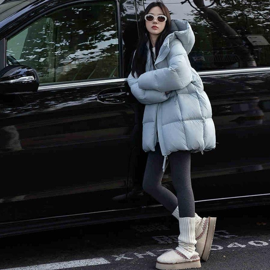 云朵泡芙羽绒棉服女中长款2025新款加厚连帽小个子棉袄面包服外套