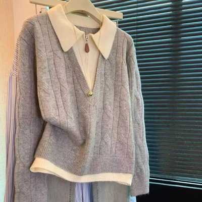 高级感拉链百搭针织上衣