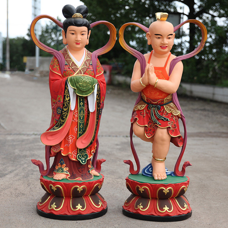 树脂彩绘童男童女1米1金童玉女佛像观音弟子善财龙女寺庙佛像