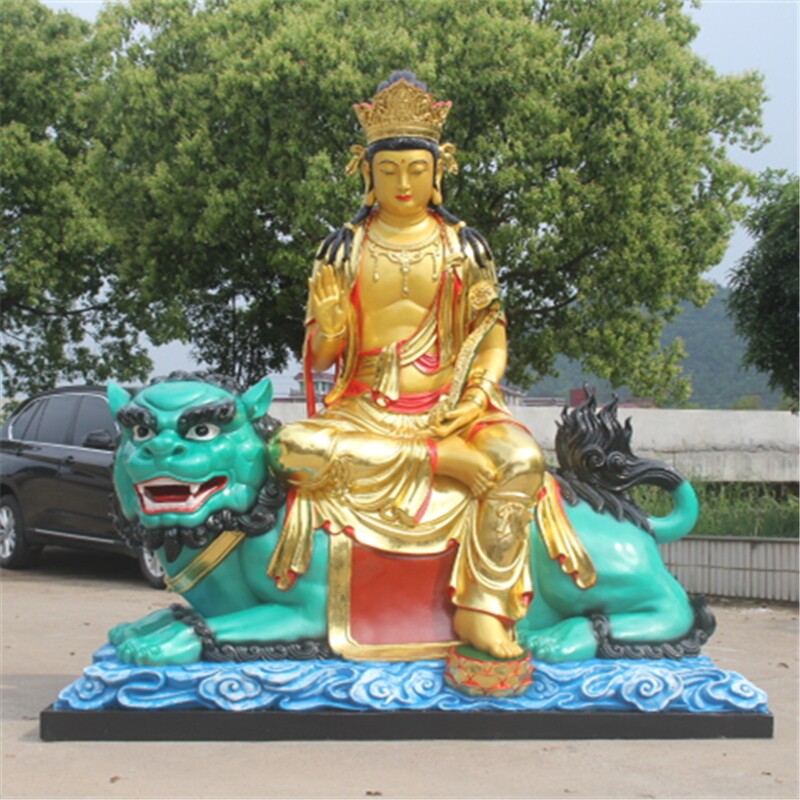 玻璃钢贴金彩绘文殊普贤菩萨佛像