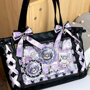 二次元卡通透明层痛包女2025新款潮大容量托特包百搭单肩腋下包