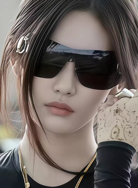 宁艺卓款科技感连体黑色无框墨镜