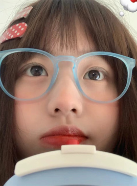 辣味少女蓝色平光镜气质显白网红素颜韩版萌拍照日系可爱百搭ins