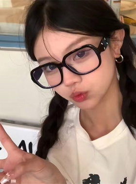 新款大框方形眼镜黑色玳瑁色素颜女近视防蓝光平光镜M114联名系列