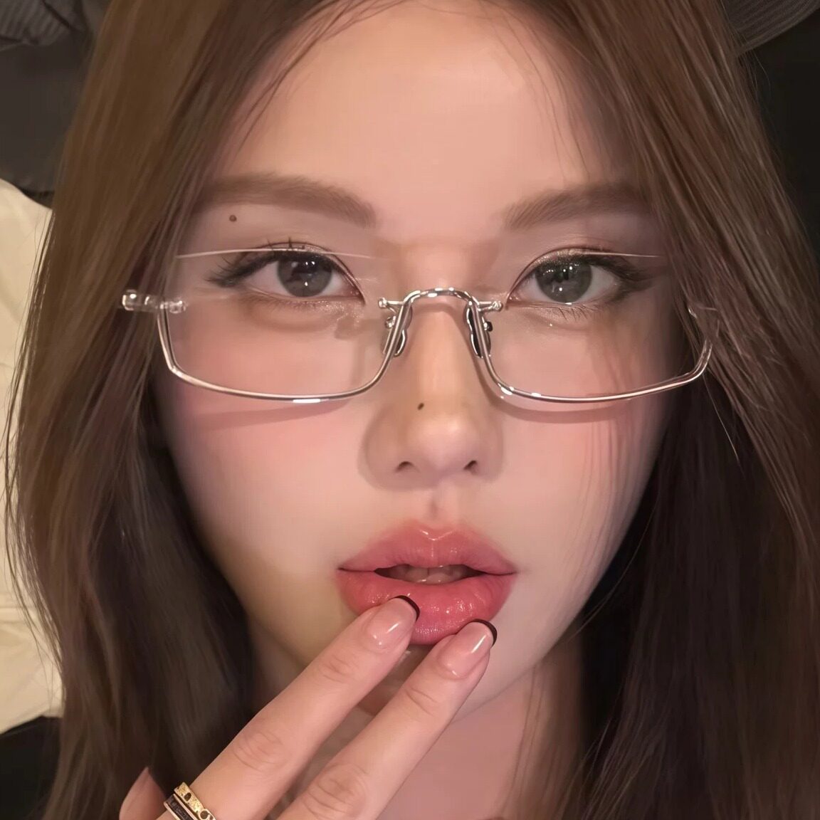 银色金属下半框方形眼镜高智感素颜无框防蓝光配近视度数韩版复古