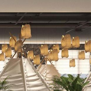 麻布吊灯餐厅灯具工业风灯笼吊灯茶室麻布吊灯工业风餐厅灯具