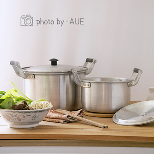 家用老式 小铝锅复古煮面煮粥煮水燃气加厚双耳汤锅钢筋锑锅24cm