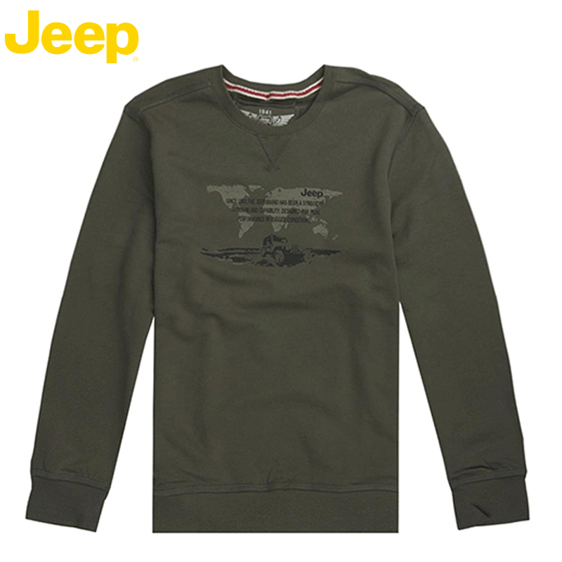 JEEP 男秋冬卫衣 纯棉加厚印花贴布 圆领T恤JW11KT026
