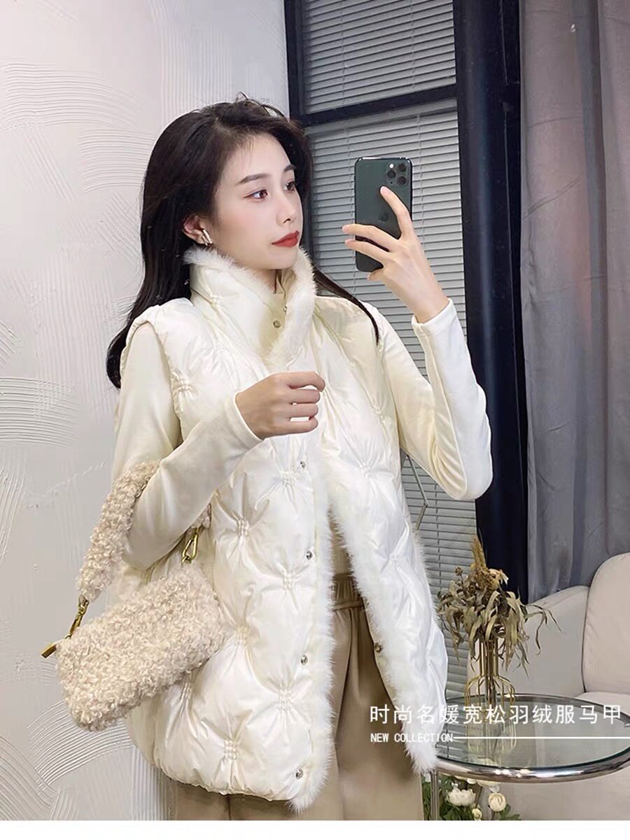 羽绒棉马甲2025新款白色仿水貂冬季外穿立领短款保暖加厚韩版背心