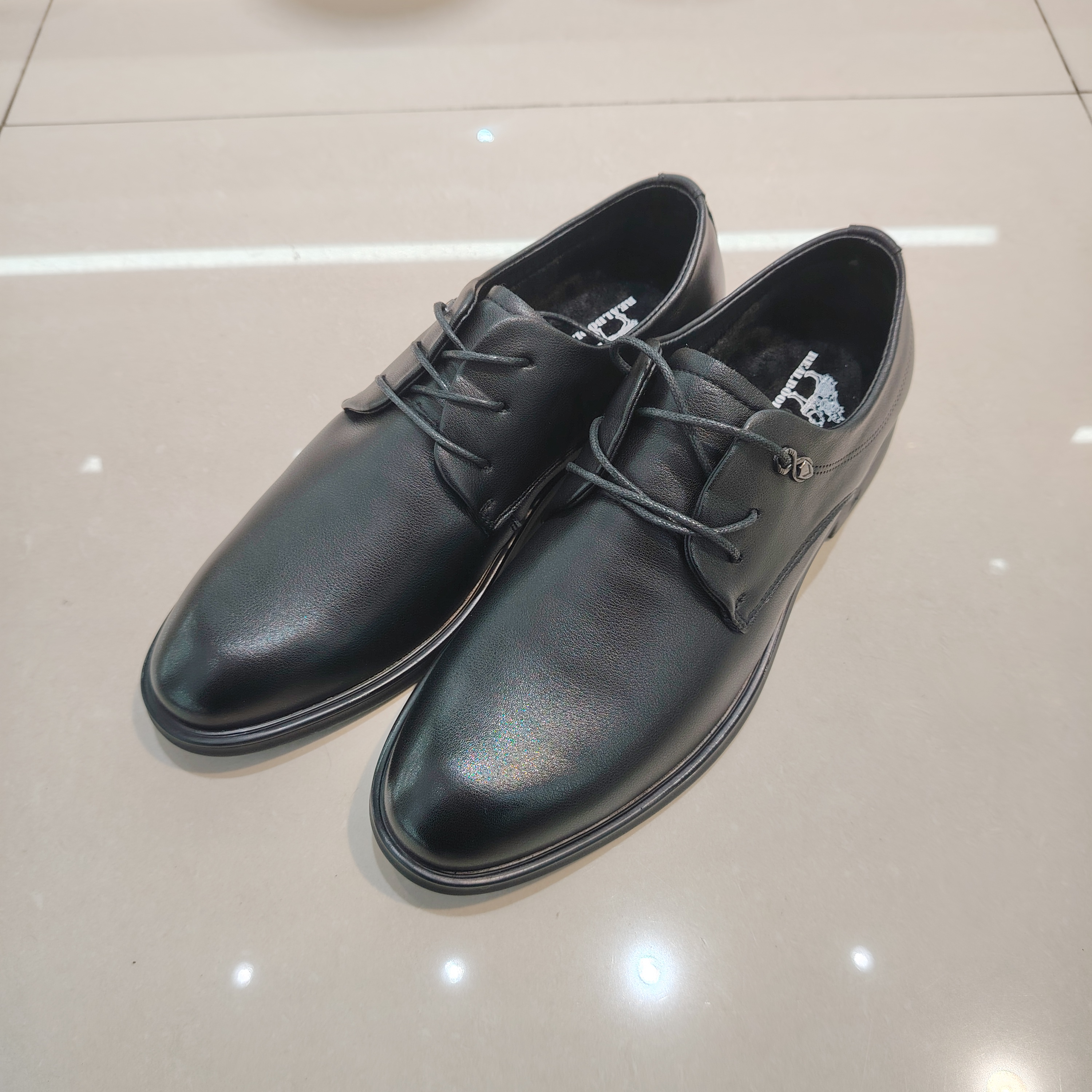 2025年冬季商务男鞋03165加绒牛皮系带方跟配西装穿保暖棉鞋