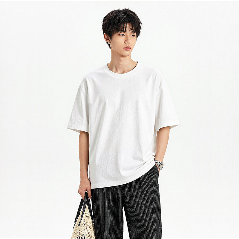 2026新款夏季纯棉薄款短袖t恤男220g透气正肩基础款打底内搭上衣