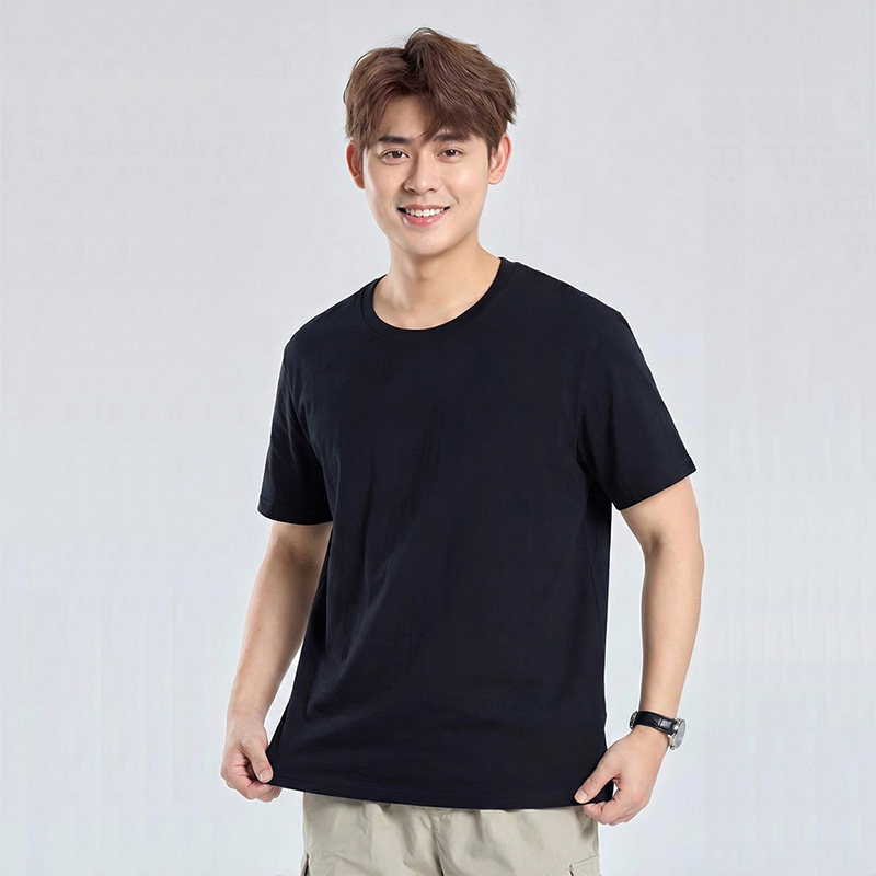夏季纯棉透气正肩短袖t恤男白色220g宽松舒适2026新款半截袖上衣