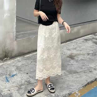 3558春夏季 温柔长裙开叉A字裙 女装 蕾丝半身裙高腰显瘦百搭韩版
