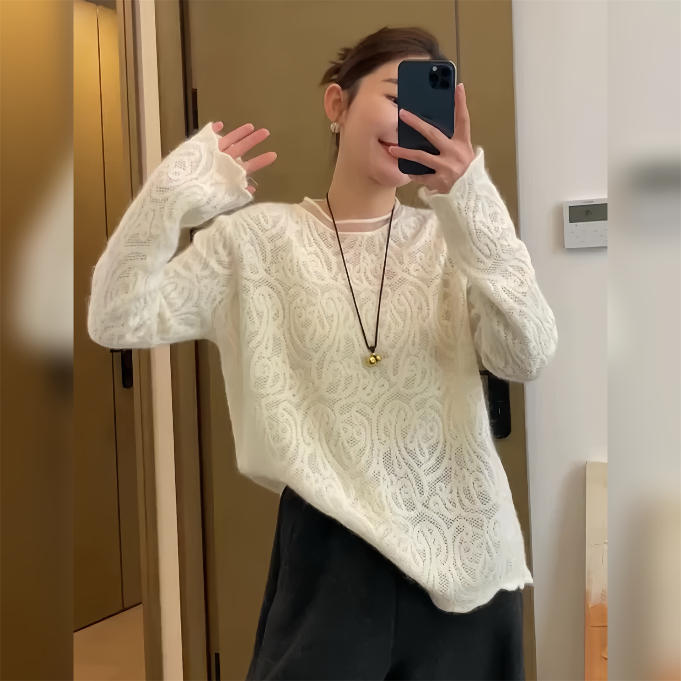2526早春针织衫宽松女装圆领休闲长袖百搭时尚纯色韩版提花套头