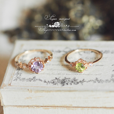 戒指925纯银复古女橄榄石紫水晶