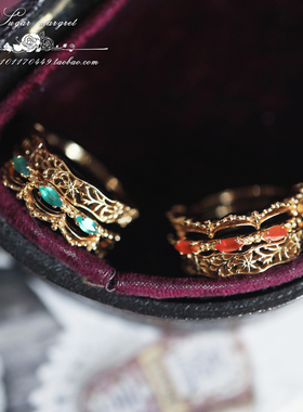 lsis 伊西斯圣殿 超美腻繁花雕刻红绿玉髓S925纯银蕾丝三件套戒指