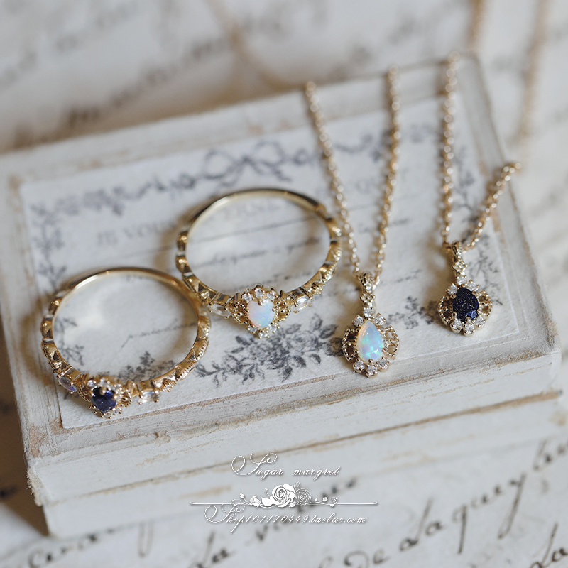 天然澳宝/蓝砂金石925银戒指项链