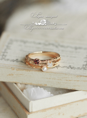 Fraises莓果淡奶 精致百搭天然 石榴石/月光石/珍珠925纯银细戒指