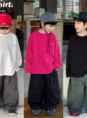 童酷2026男童春季新款百搭字母印花宝宝打底衫圆领纯色儿童T恤潮