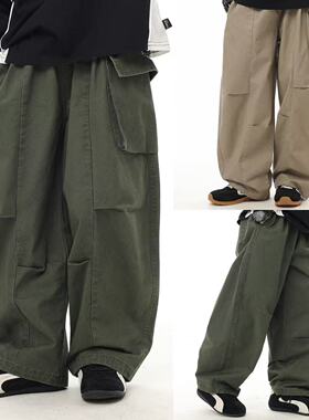 日系男童休闲裤2026春季新品男宝单口袋工装裤日韩宽松阔腿裤子潮