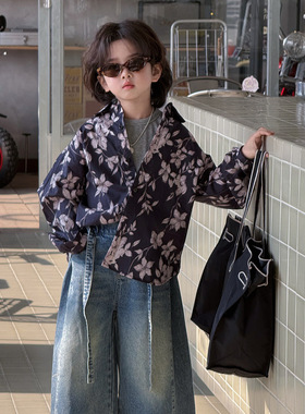 奶酪与喵童装男童衬衫2026年春季碎花宽松翻领潮范中大童长袖衬衣