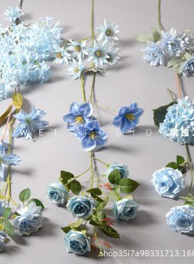 蓝色系仿真花假花束人造绢花塑料插花艺摆件婚庆婚礼布置客厅装饰