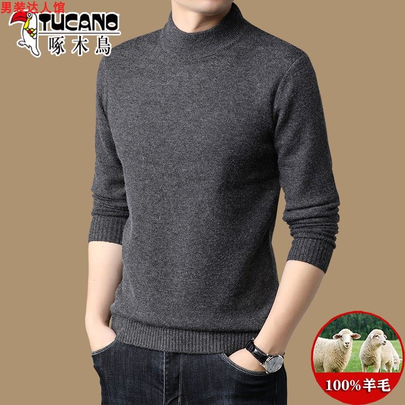 啄木鸟100%纯羊绒衫男士秋冬季加厚半高领毛衣中年针织打底羊毛衫,男装,针织衫/毛衣,淘宝优惠券,粉丝福利购,淘宝优惠卷