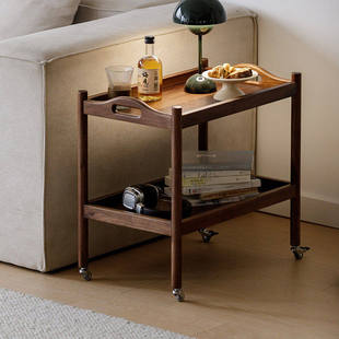 北美黑胡桃木实木沙发边几可移动茶几小户型床头柜角几小推车原木