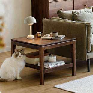 北美黑胡桃木实木家用沙发边几角几方几双层茶几中古风客厅小户型