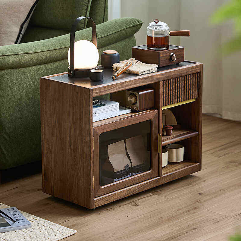 黑胡桃实木沙发边几侧边柜可移动茶水柜小推车岩板茶几储物边柜,住宅家具,角几/边几,淘宝优惠券,粉丝福利购,淘宝优惠卷