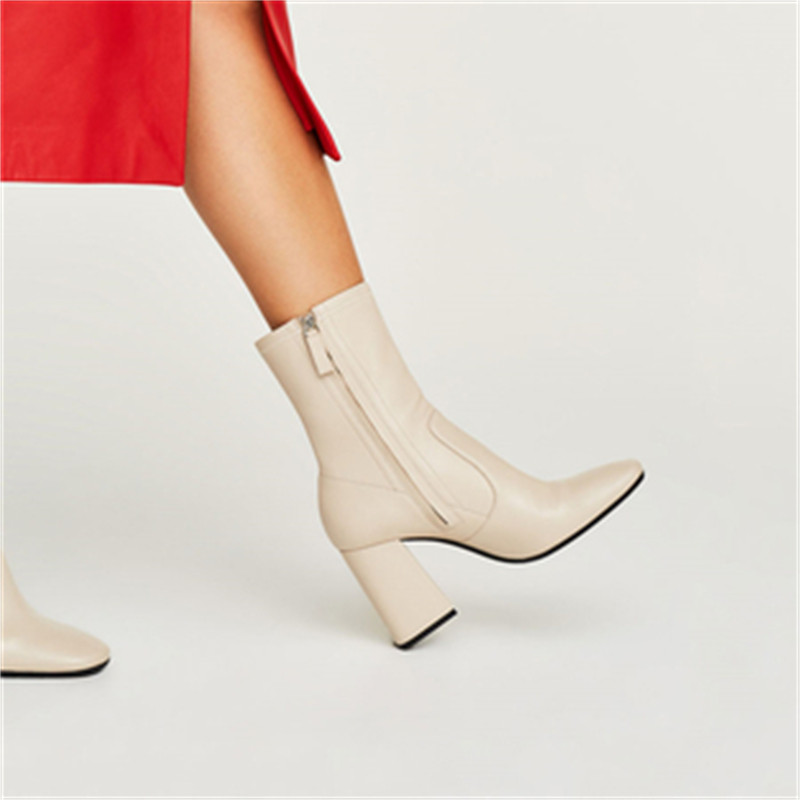 现货uterque专柜正品 女尖头羊皮米色靴子 5037/351