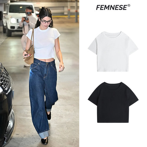 肯豆KendallJenner纯棉辣妹短袖