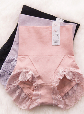 特价。日单女士产后收腹内裤高腰塑身裤蕾丝边收胃护腰三角裤