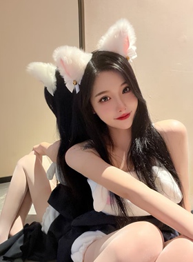 白色猫耳朵发箍狐狸铃铛头箍头饰女发卡圣诞节装饰发饰兽耳cos