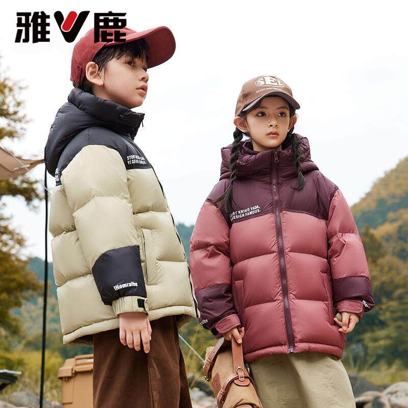 雅鹿儿童羽绒服拼色加厚面包服潮