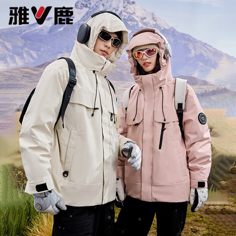 雅鹿短款羽绒服男工装冲锋衣女