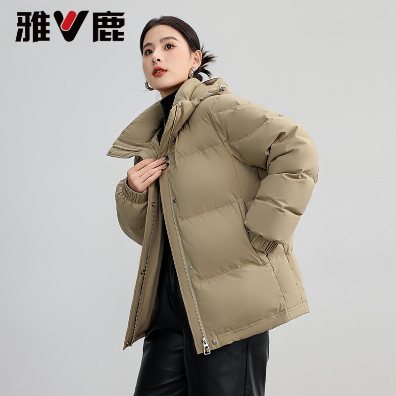 雅鹿女装短款羽绒服连帽加厚外套