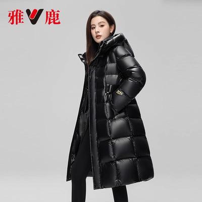 雅鹿黑金中长款鹅绒服收腰羽绒服