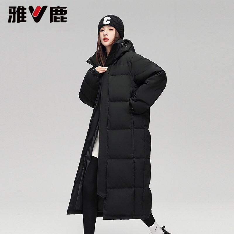 雅鹿过膝中性长款羽绒服加厚保暖