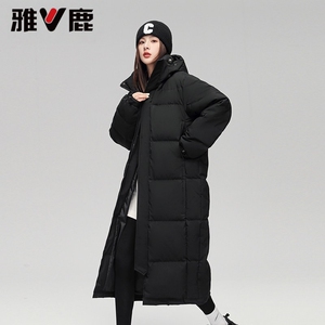 雅鹿过膝中性长款羽绒服加厚保暖