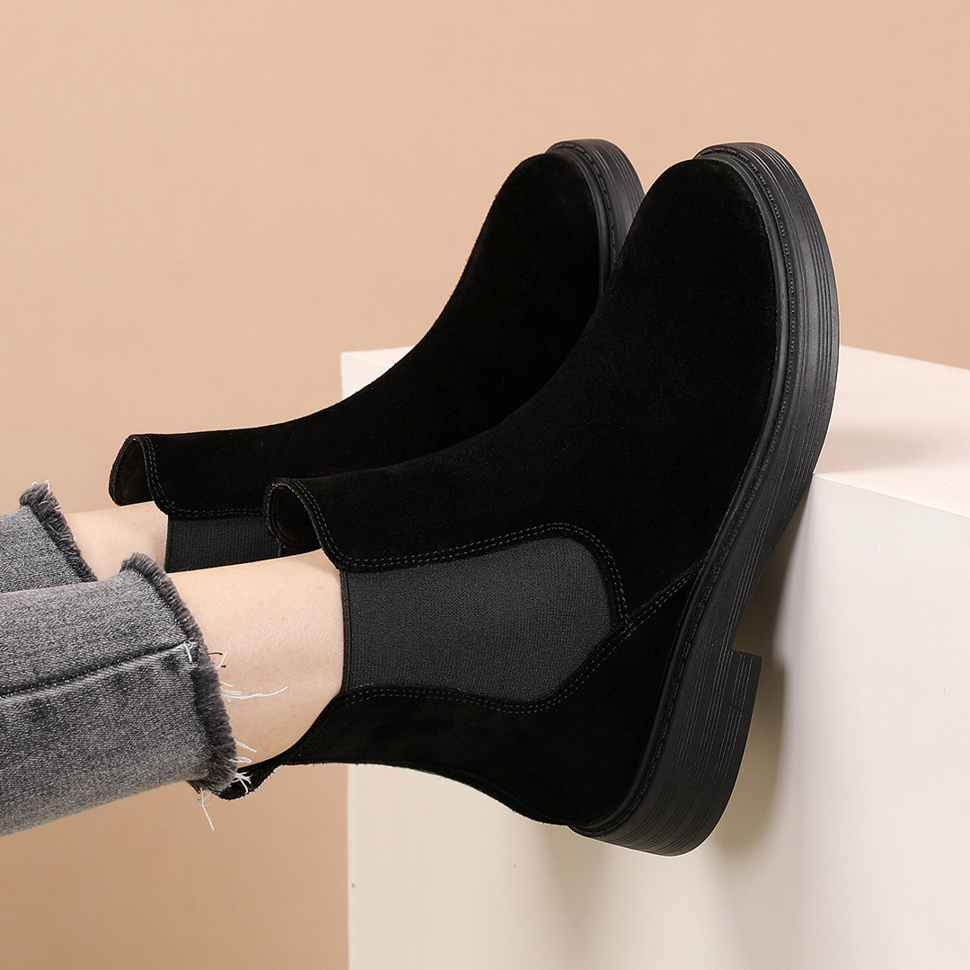 2025秋冬新款磨砂皮平底短靴女短筒皮靴裸靴切尔西靴棉靴百搭女鞋,女鞋,切尔西靴,淘宝优惠券,粉丝福利购,淘宝优惠卷