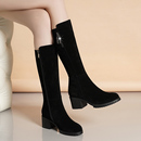 2025秋冬新款真皮高筒靴女磨砂皮中跟粗跟不过膝长靴骑士靴瘦瘦靴