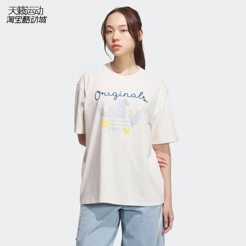 阿迪达斯三叶草女圆领短袖T恤